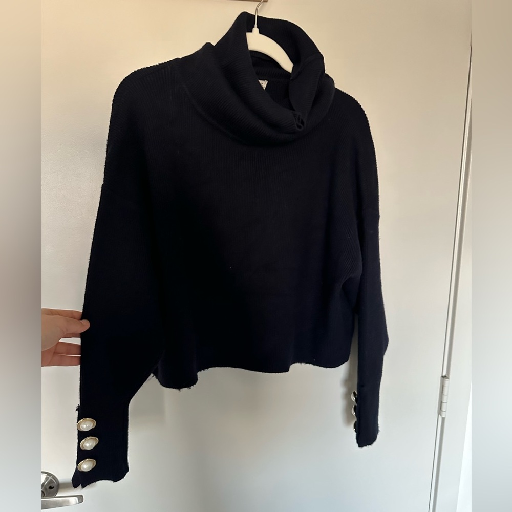 Zara Knit Navy Pearl Cropped Sweater